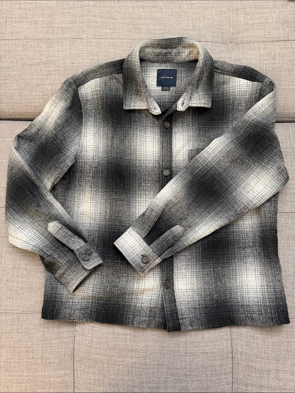 Cotton On Men’s Black & Gray Ombre Plaid Shirt Jacket